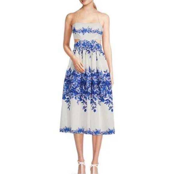 NEW Antonio Melani Cut Out Top Midi Dress Sz S Blue Porcelain Fairy Whimsy - Picture 4 of 16
